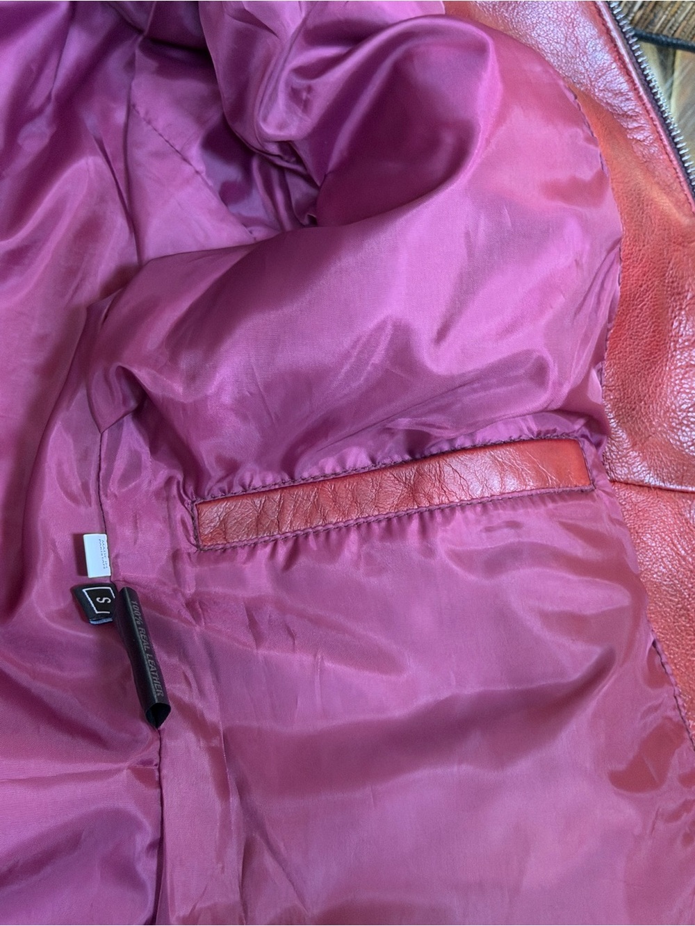 NWT 100% GENUINE LAMB NAPPA LEATHER Brick Lane Burgundy Red Moto Biker Jacket Sm - Picture 13 of 15